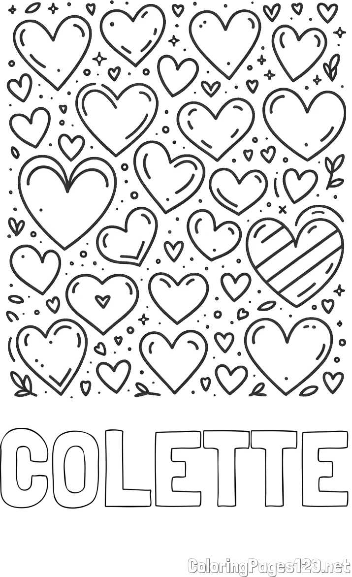 COLETTE Coloring Page and Children's Coloring Page of Many Hearts