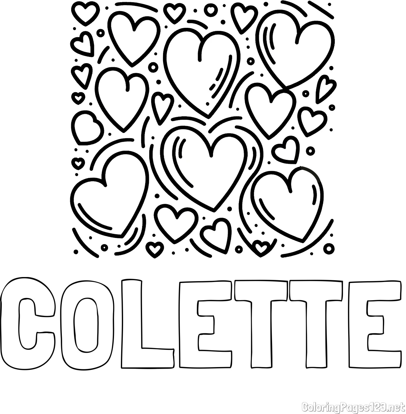COLETTE Coloring Page and Free Printable Coloring Page of Hearts