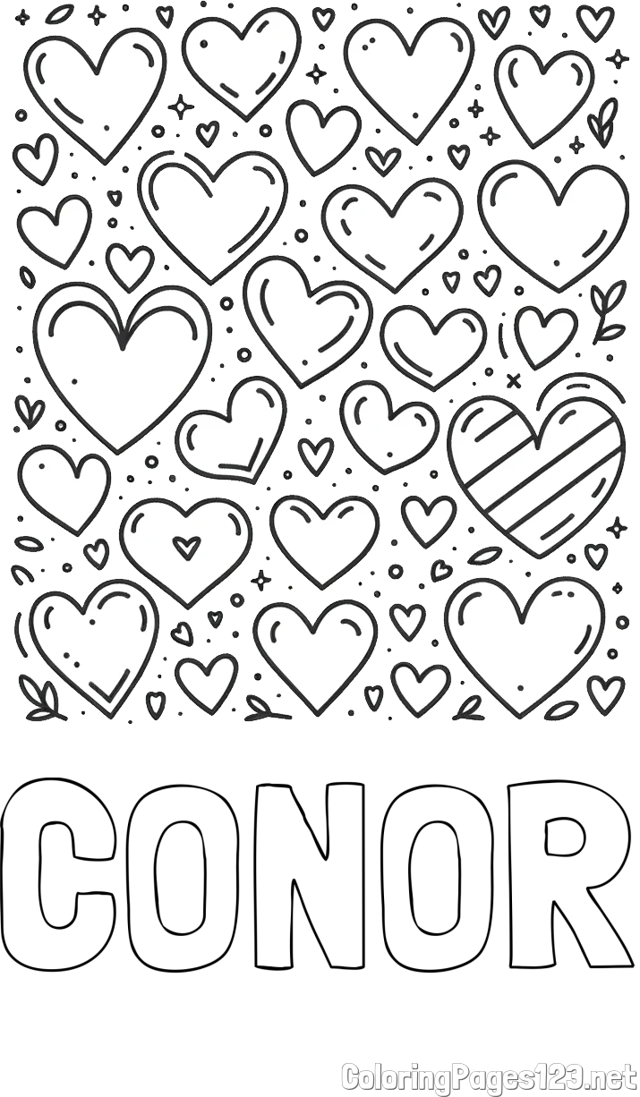 CONOR Coloring Page and Children's Coloring Page of Many Hearts