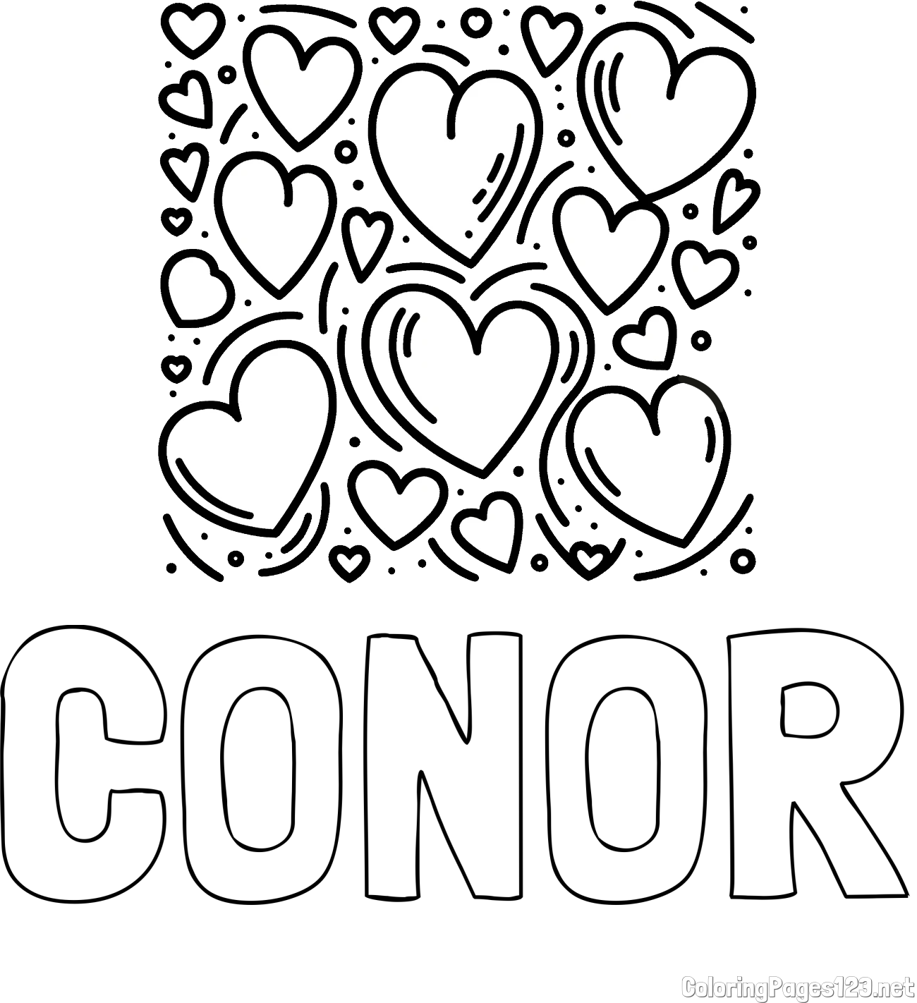 CONOR Coloring Page and Free Printable Coloring Page of Hearts