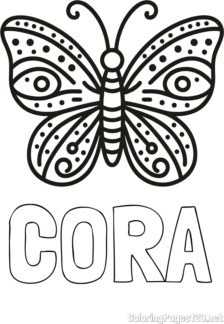 CORA Coloring Page and Butterfly Coloring Page (Simple)