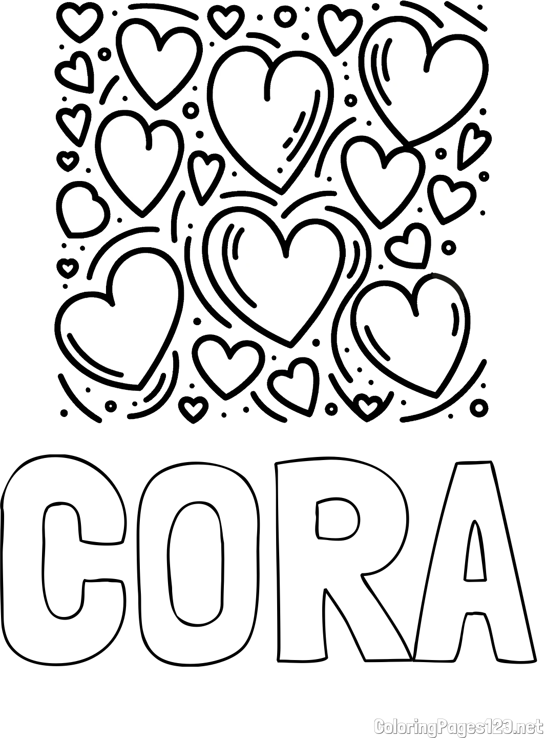 CORA Coloring Page and Free Printable Coloring Page of Hearts