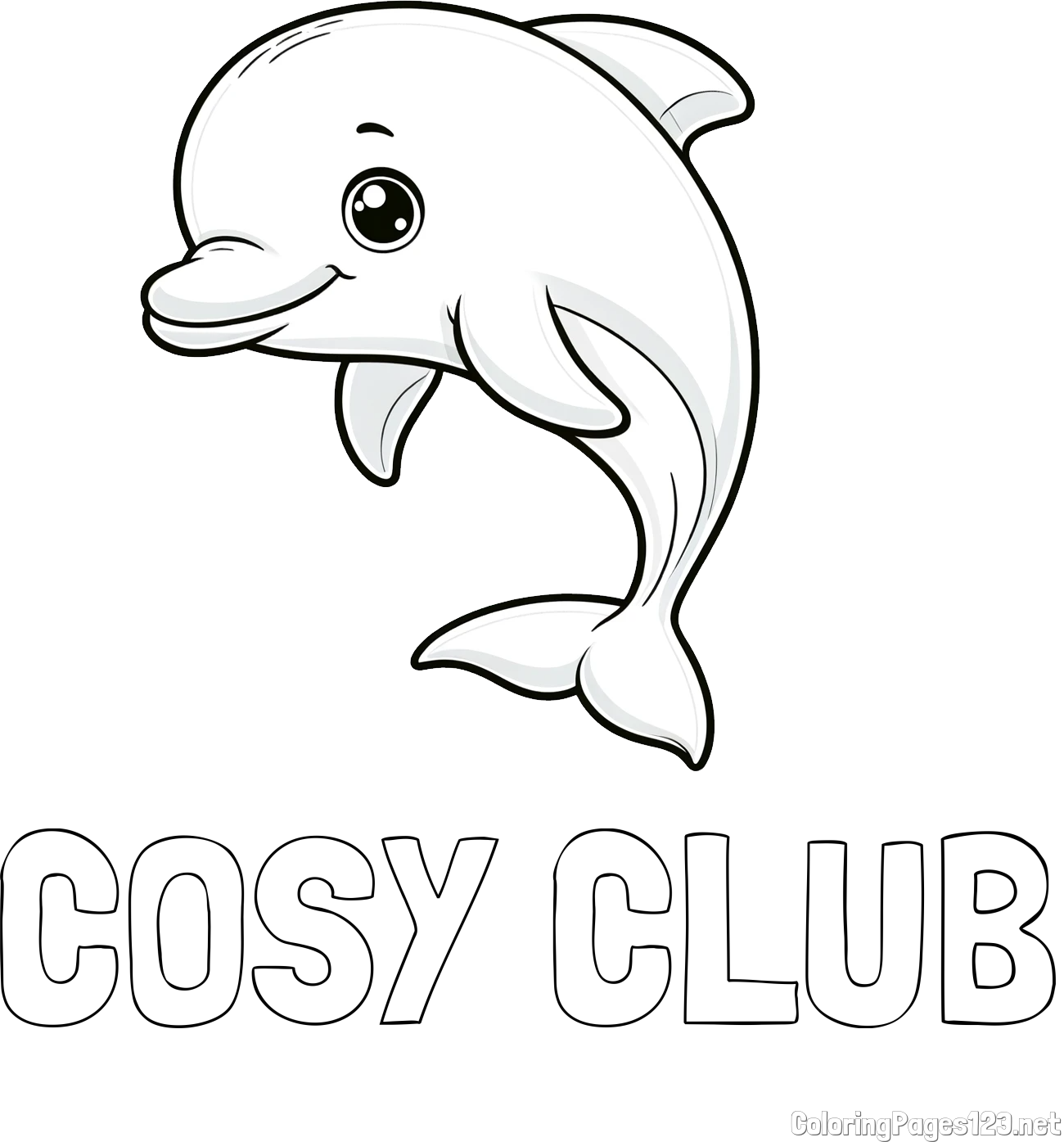COSY CLUB Coloring Page and Children's Coloring Book of a Cute Dolphin