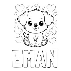 E-MAN Coloring Page and Coloring Page of a Cute Dog and Hearts