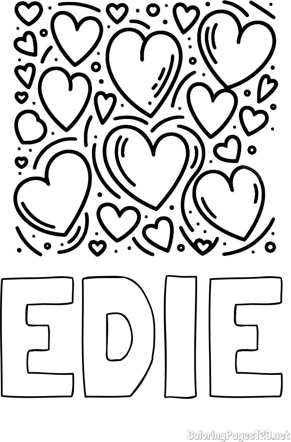 EDIE Coloring Page and Free Printable Coloring Page of Hearts