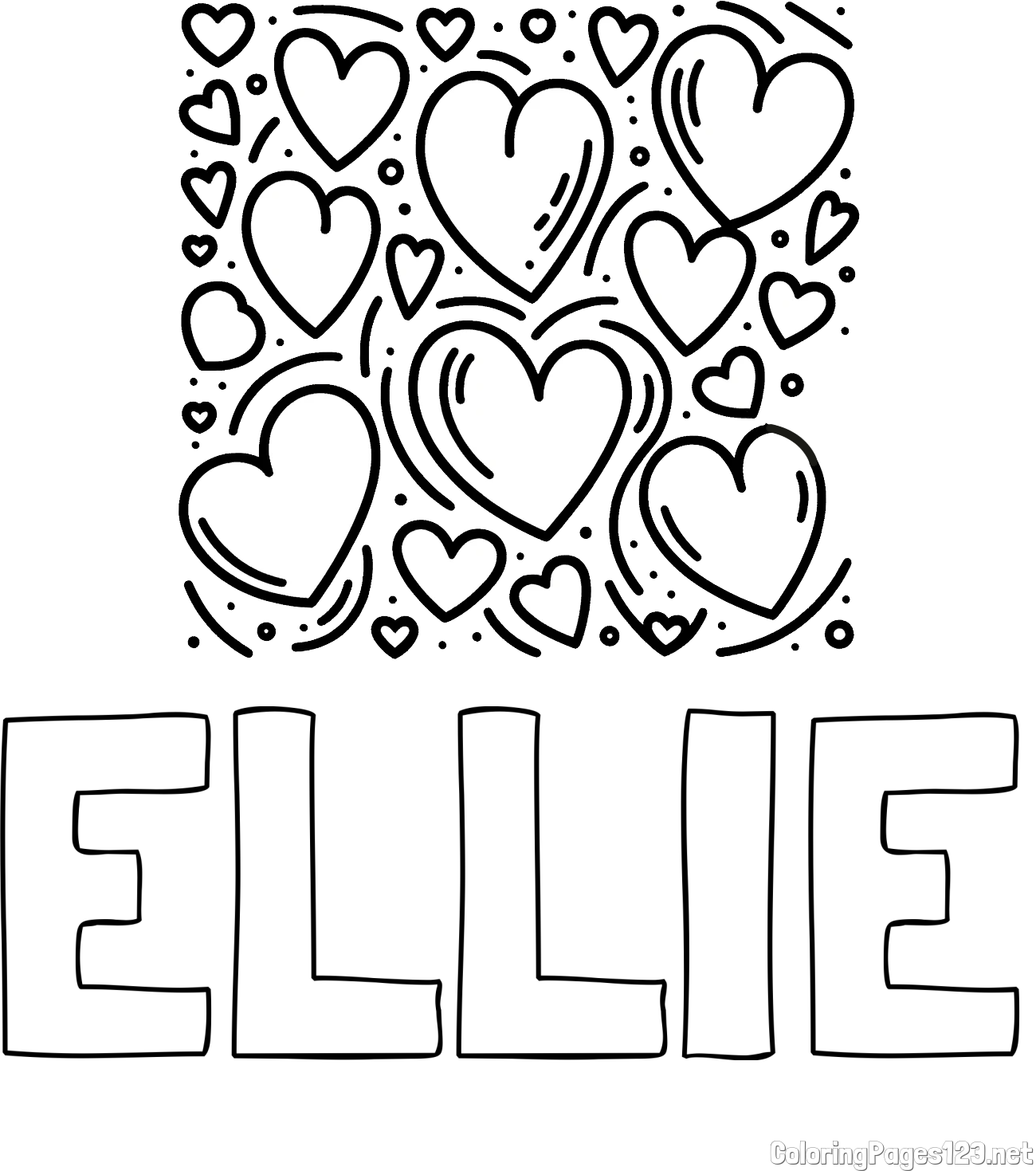 ELLIE Coloring Page and Free Printable Coloring Page of Hearts