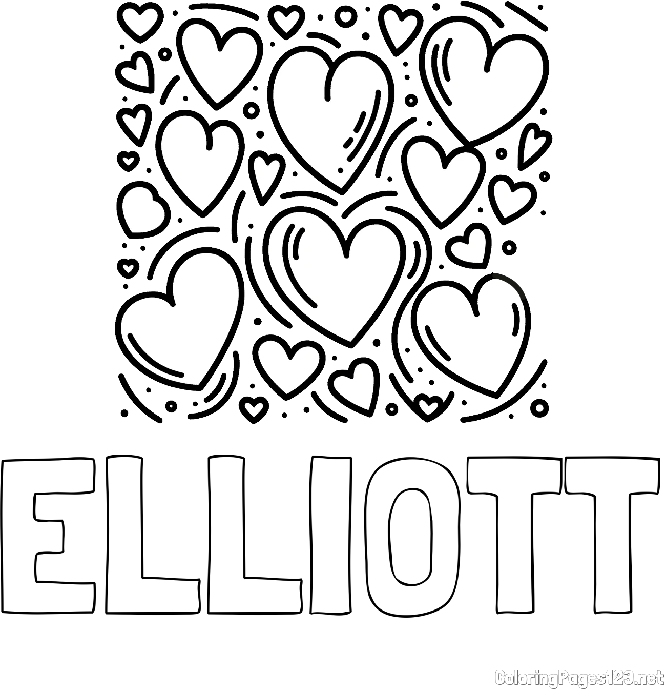 ELLIOTT Coloring Page and Free Printable Coloring Page of Hearts