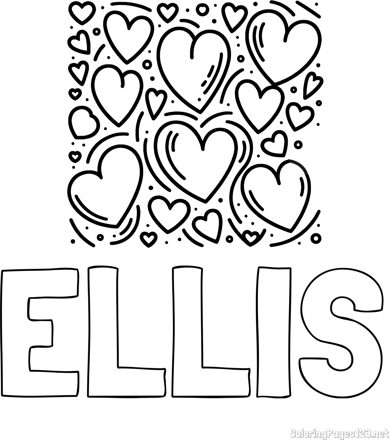 ELLIS Coloring Page and Free Printable Coloring Page of Hearts