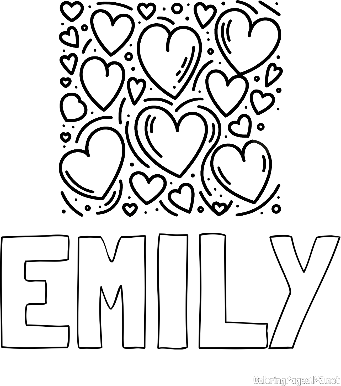 EMILY Coloring Page and Free Printable Coloring Page of Hearts