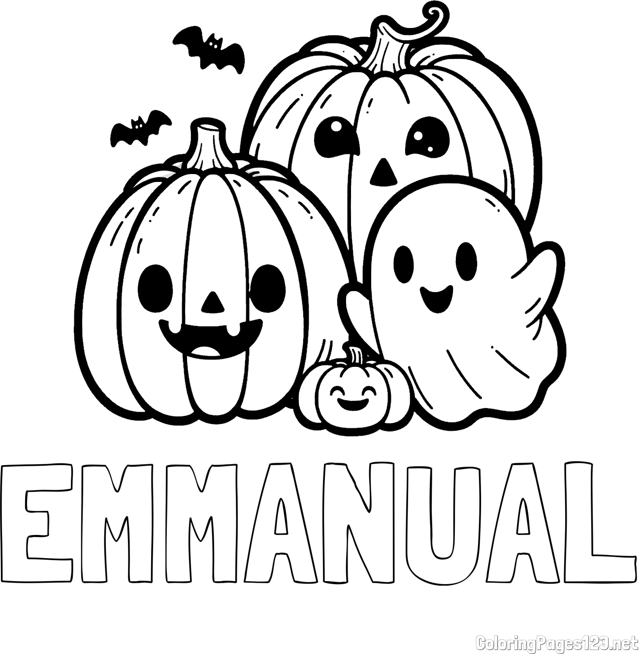 EMMANUAL Coloring Page and Halloween Pumpkin and Ghost Coloring Page
