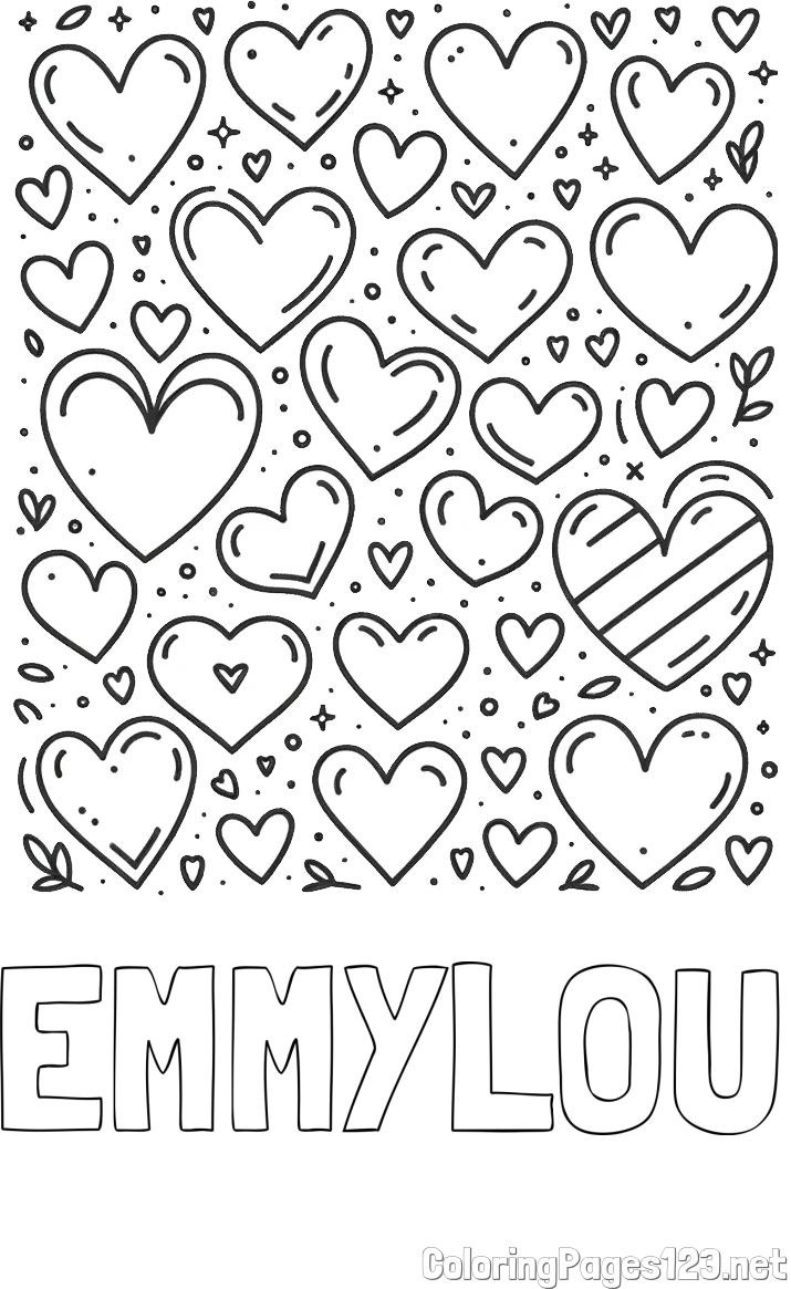 EMMYLOU Coloring Page and Children's Coloring Page of Many Hearts