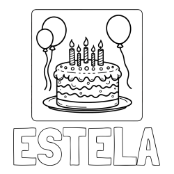 Online Created Coloring Page - ESTELA Coloring Page and 5th Birthday Cake Coloring Page
