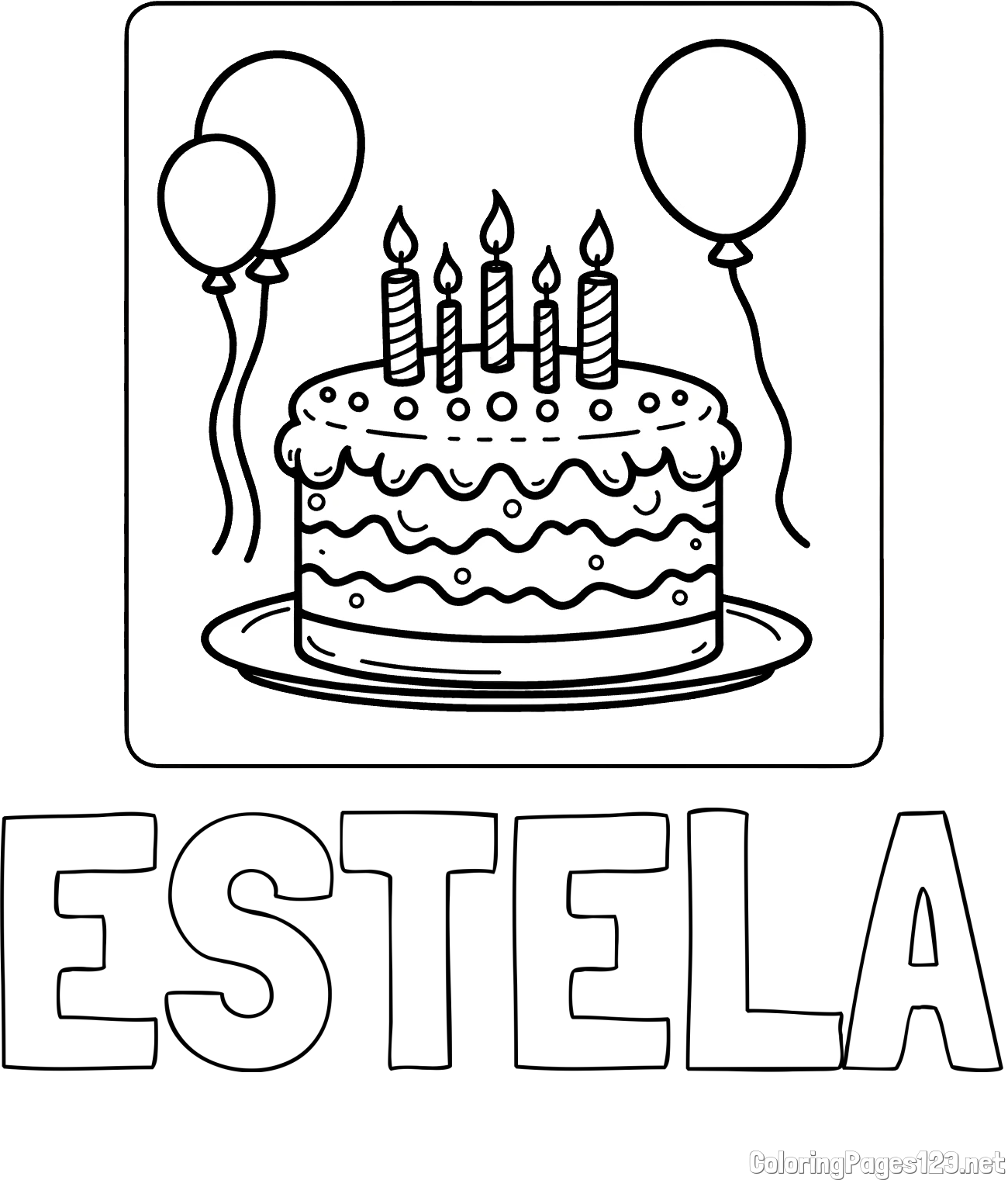 ESTELA Coloring Page and 5th Birthday Cake Coloring Page