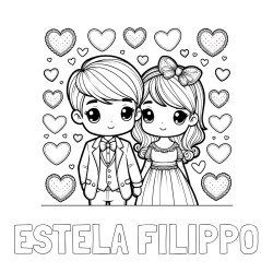 ESTELA FILIPPO Coloring Page and Coloring Page of a Couple Surrounded by Hearts