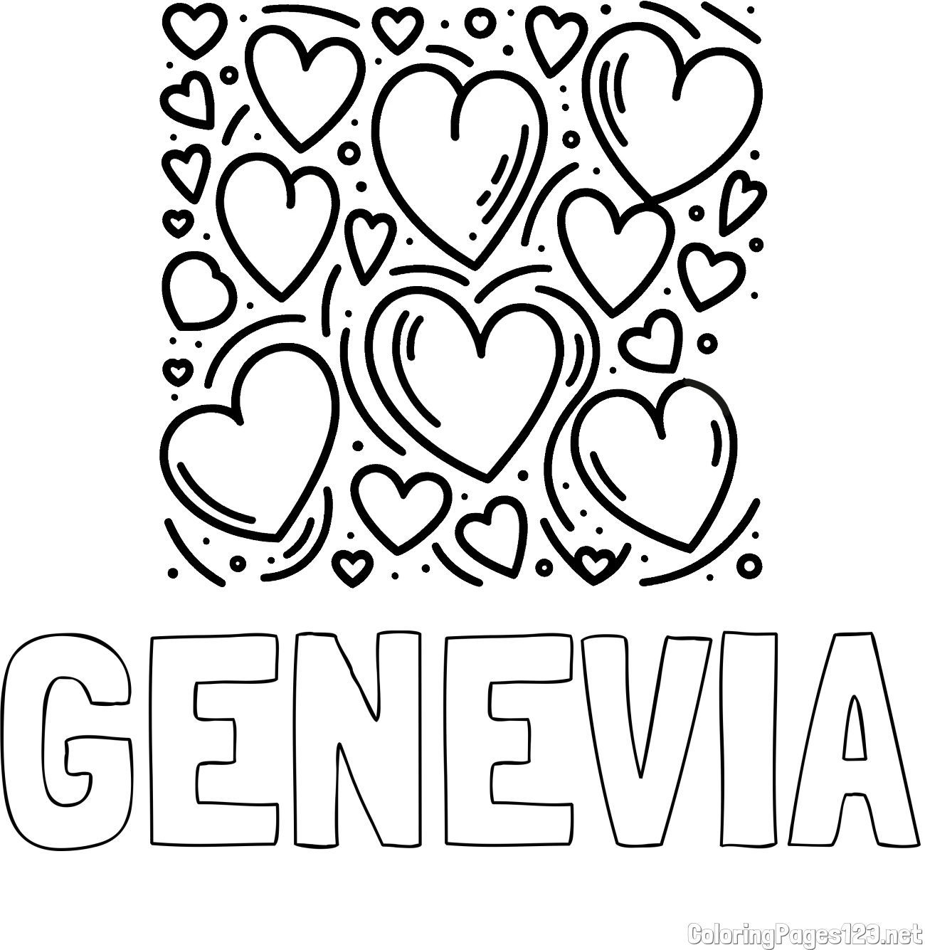 GENEVIA Coloring Page and Free Printable Coloring Page of Hearts