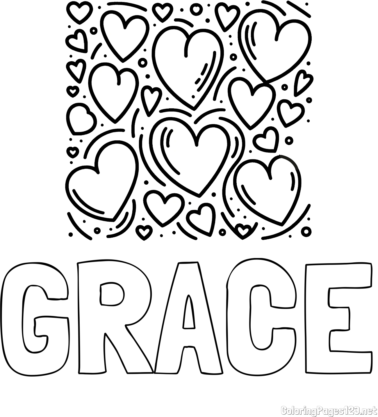 GRACE Coloring Page and Free Printable Coloring Page of Hearts