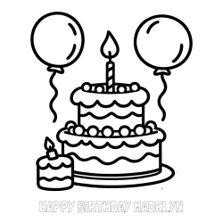 Online Created Coloring Page - HAPPY BIRTHDAY MADELYN Coloring Page and Birthday Cake Coloring Page with Balloons