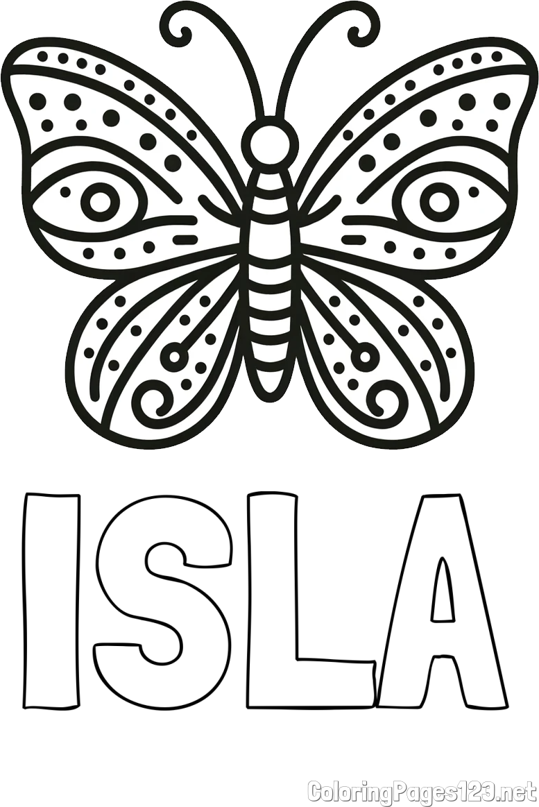 ISLA Coloring Page and Butterfly Coloring Page (Simple)