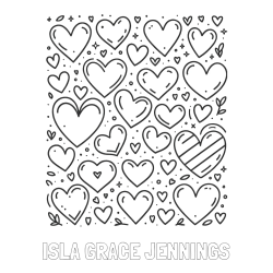 ISLA GRACE JENNINGS Coloring Page and Children's Coloring Page of Many Hearts