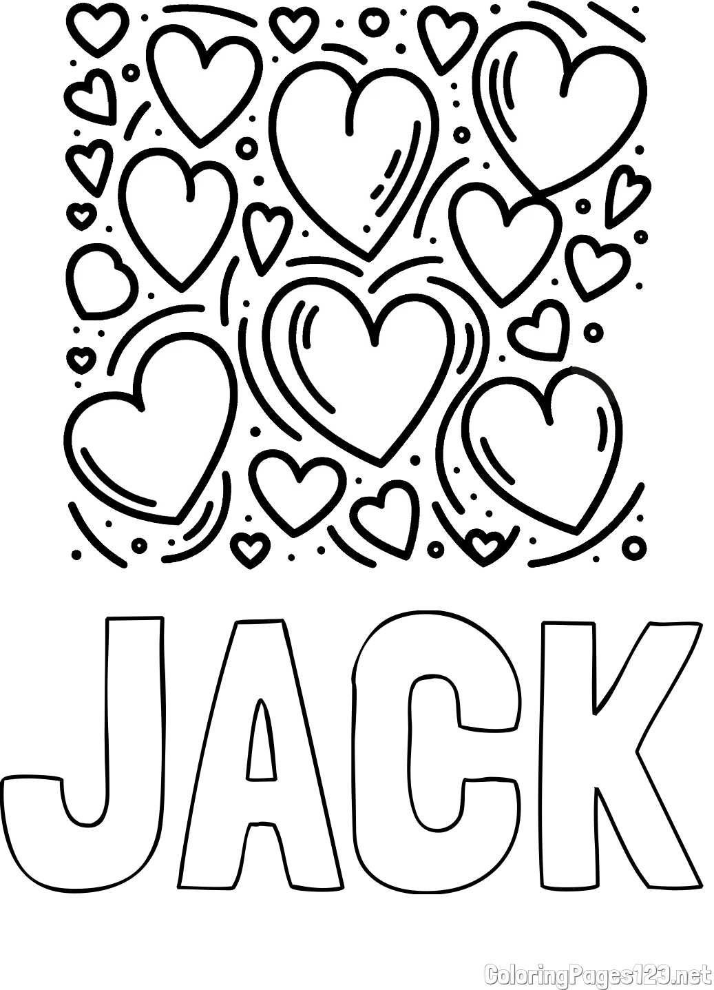JACK Coloring Page and Free Printable Coloring Page of Hearts