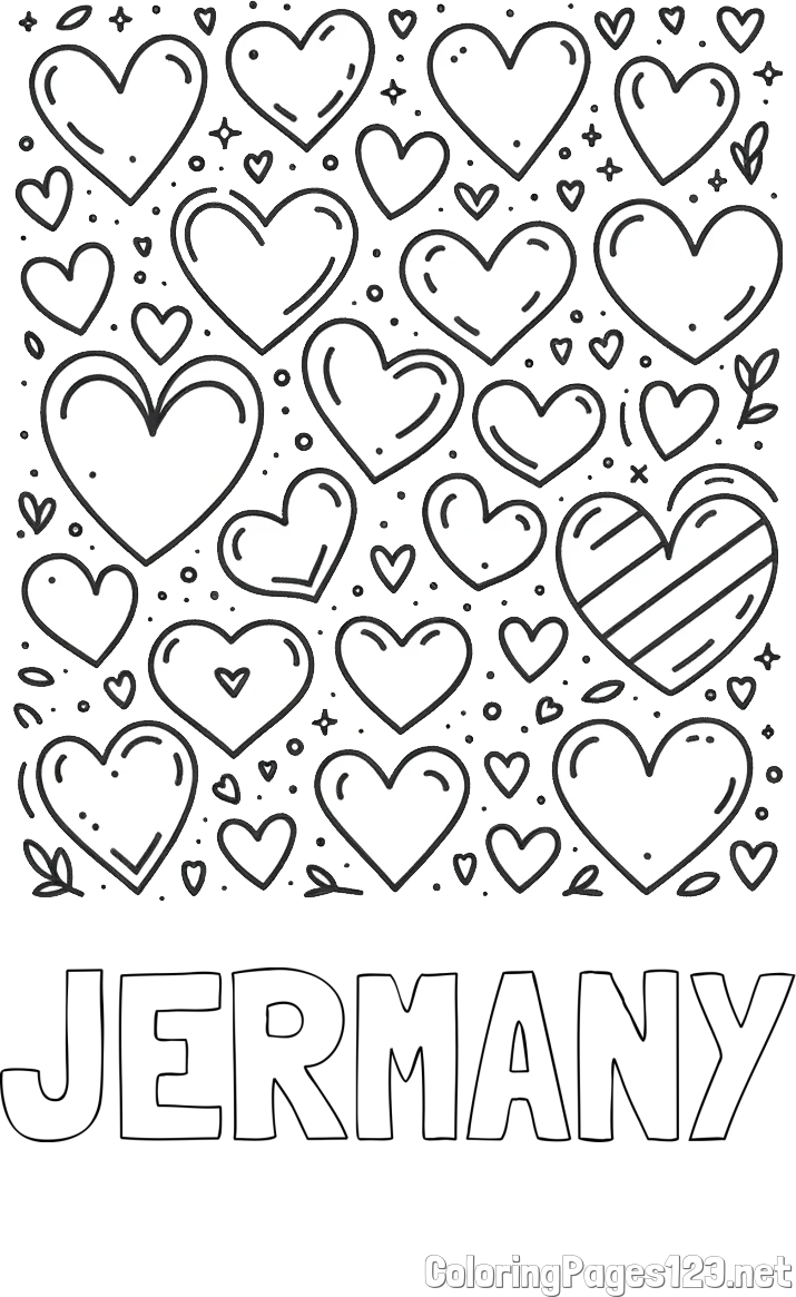 JERMANY Coloring Page and Children's Coloring Page of Many Hearts