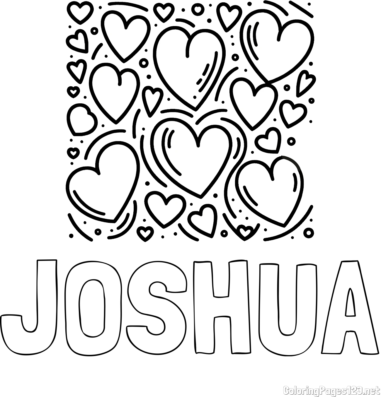 JOSHUA Coloring Page and Free Printable Coloring Page of Hearts