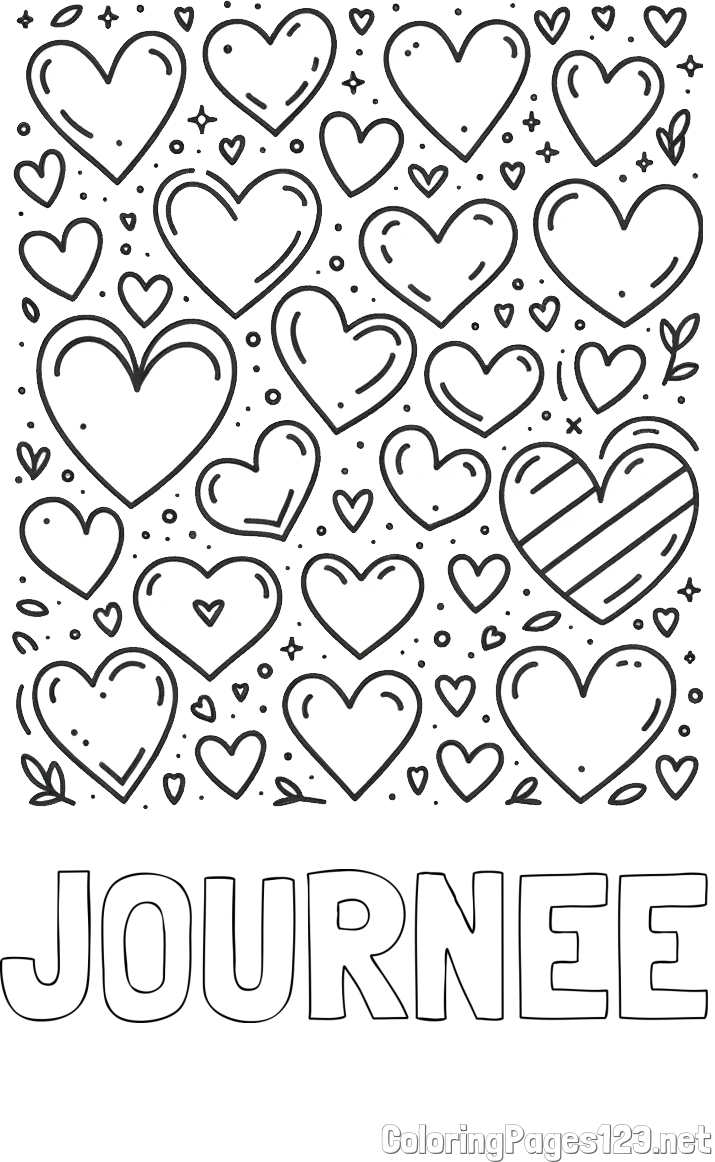 JOURNEE Coloring Page and Children's Coloring Page of Many Hearts
