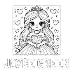 Online Created Coloring Page - JOYCE GREEN Coloring Page and Coloring Page of a Princess Surrounded by Hearts