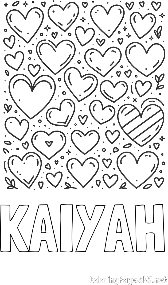 KAIYAH Coloring Page and Children's Coloring Page of Many Hearts