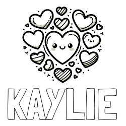 Online Created Coloring Page - KAYLIE Coloring Page and Coloring Page of a Cute Cat Surrounded by Hearts