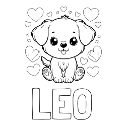 Online Created Coloring Page - LEO Coloring Page and Coloring Page of a Cute Dog and Hearts