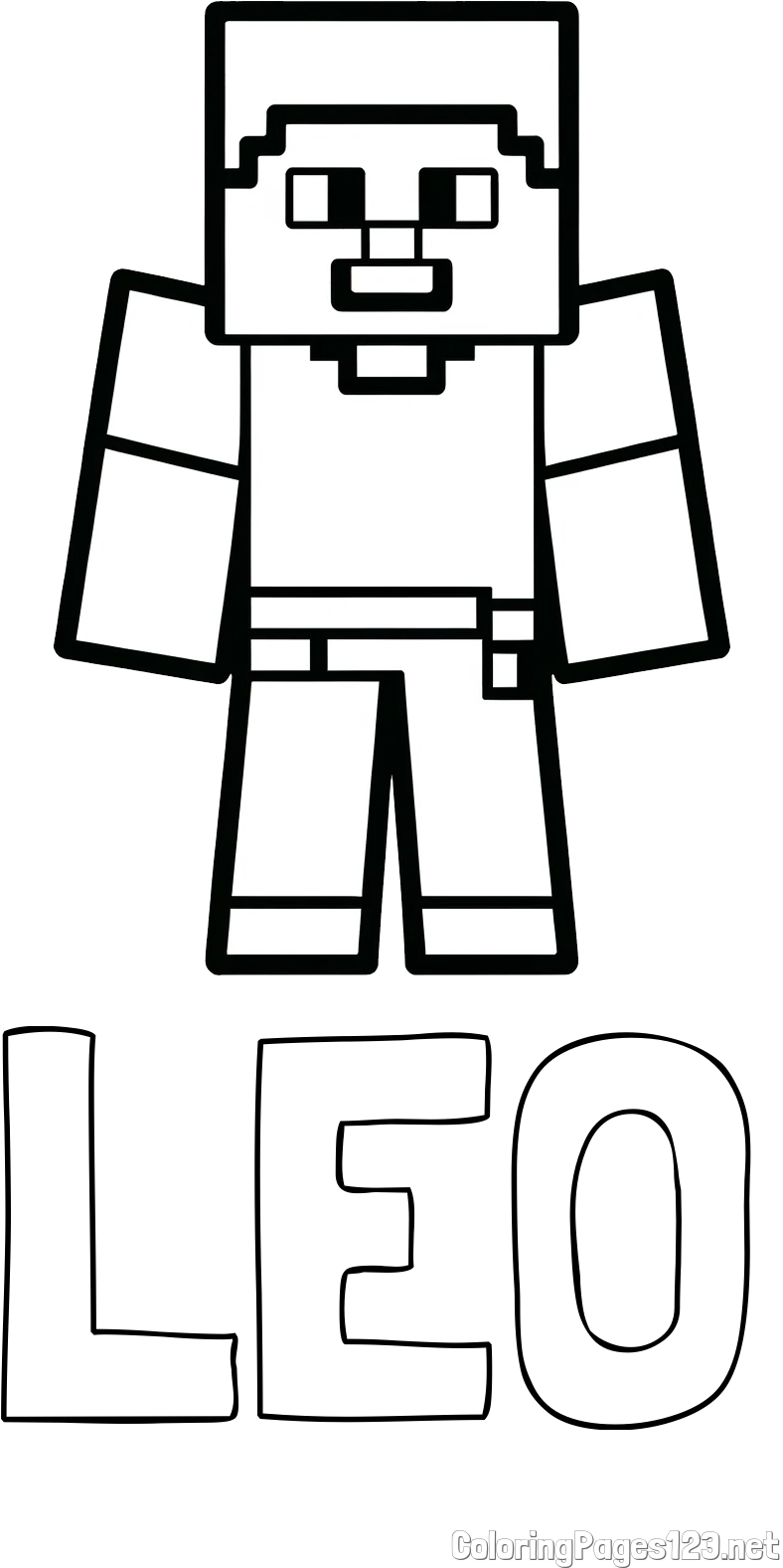 LEO Coloring Page and Minecraft Steve Coloring Page