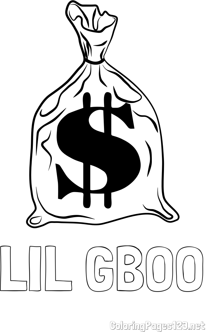 LIL GBOO Coloring Page and Coloring Page of a Sack Filled with Money