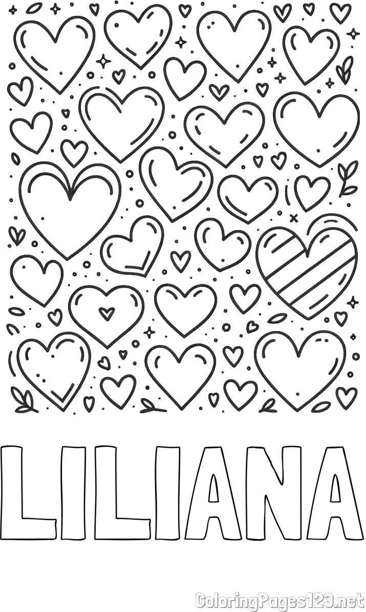 LILIANA Coloring Page and Children's Coloring Page of Many Hearts