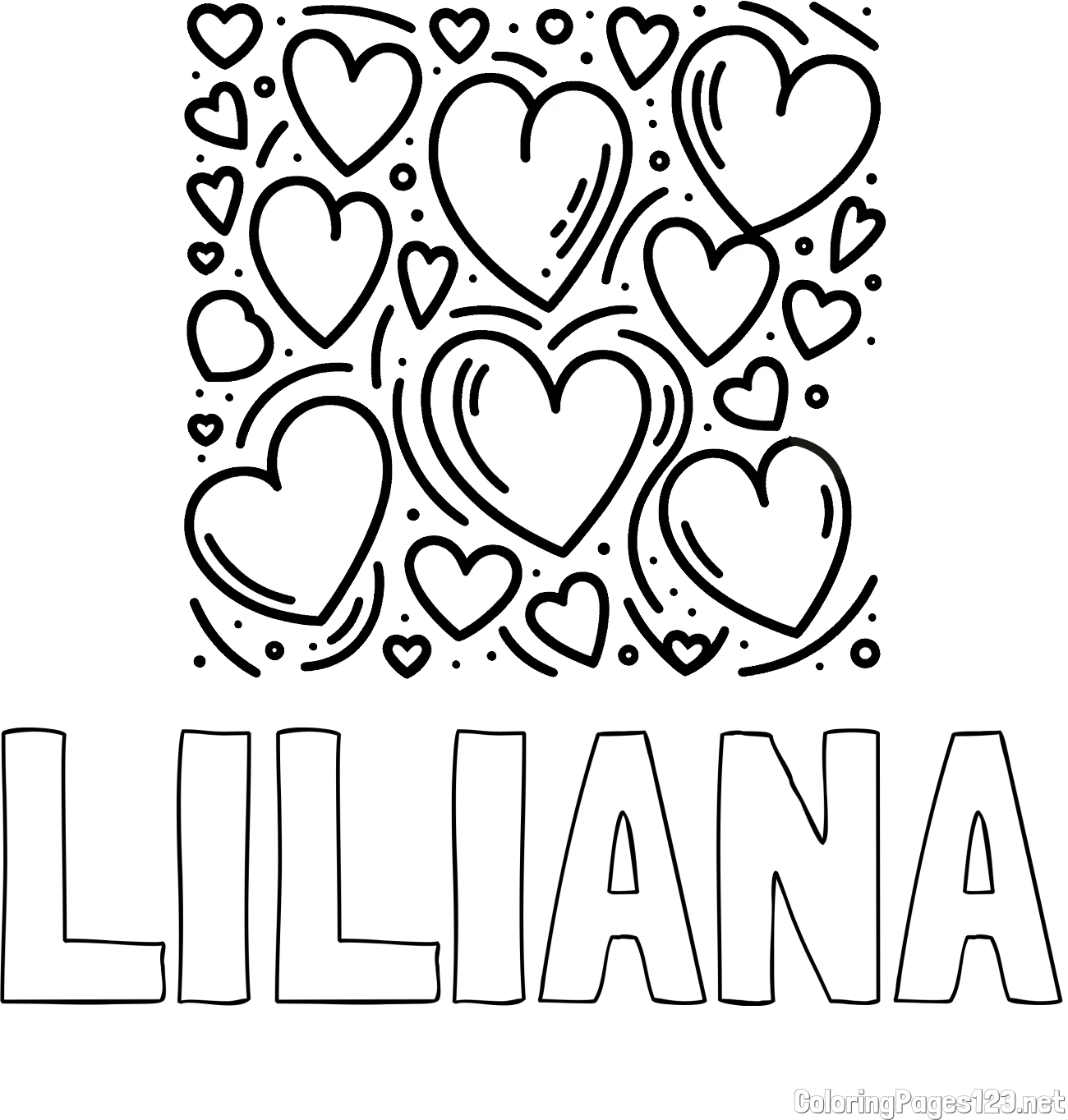 LILIANA Coloring Page and Free Printable Coloring Page of Hearts