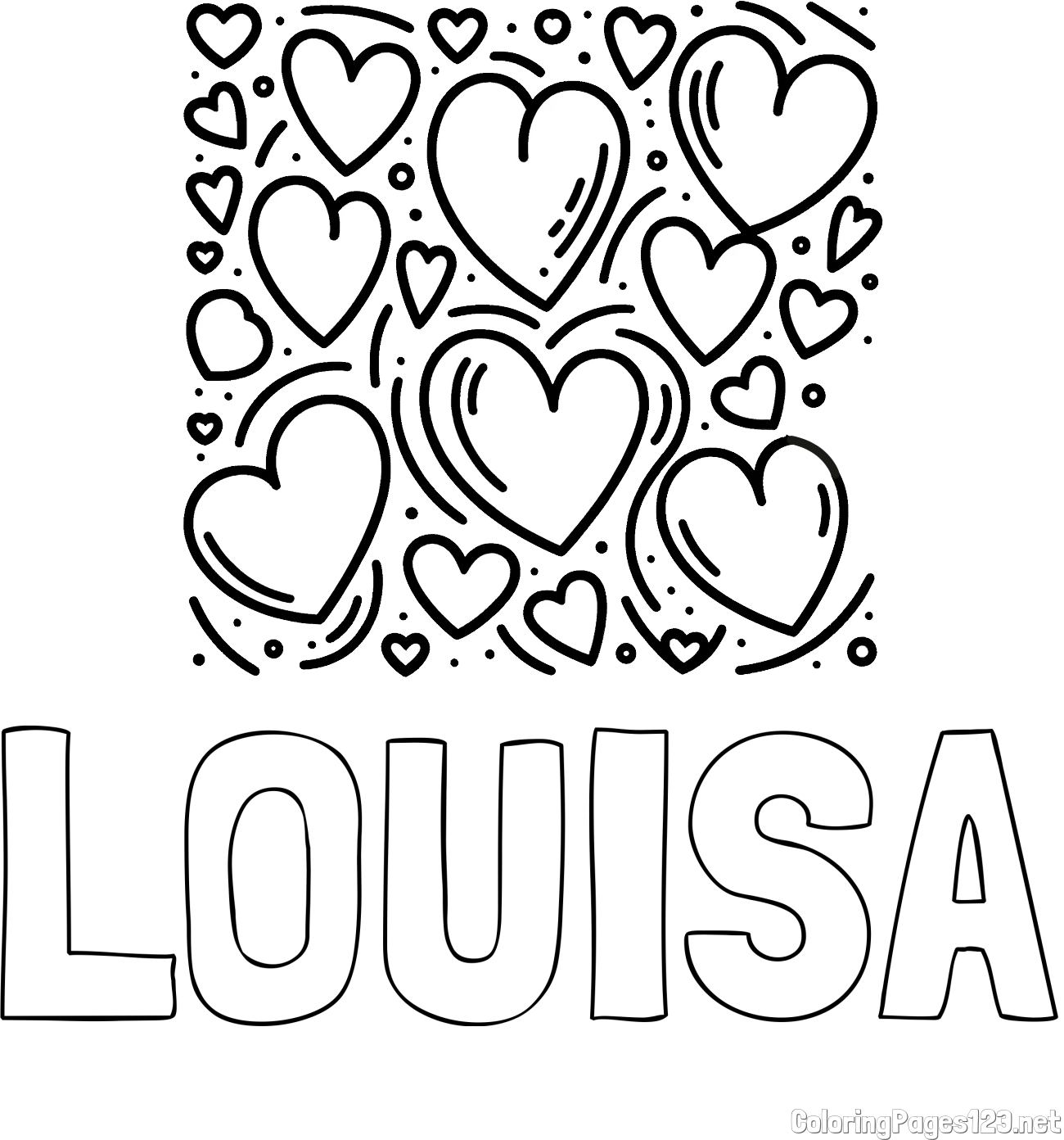 LOUISA Coloring Page and Free Printable Coloring Page of Hearts