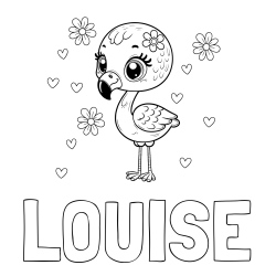 Online Created Coloring Page - LOUISE Coloring Page and Coloring Page of a Cute Flamingo with Flowers