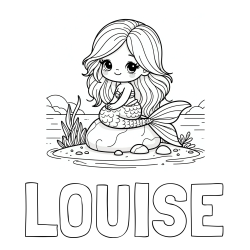 Online Created Coloring Page - LOUISE Coloring Page and Coloring Page of a Cute Mermaid Sitting on a Stone