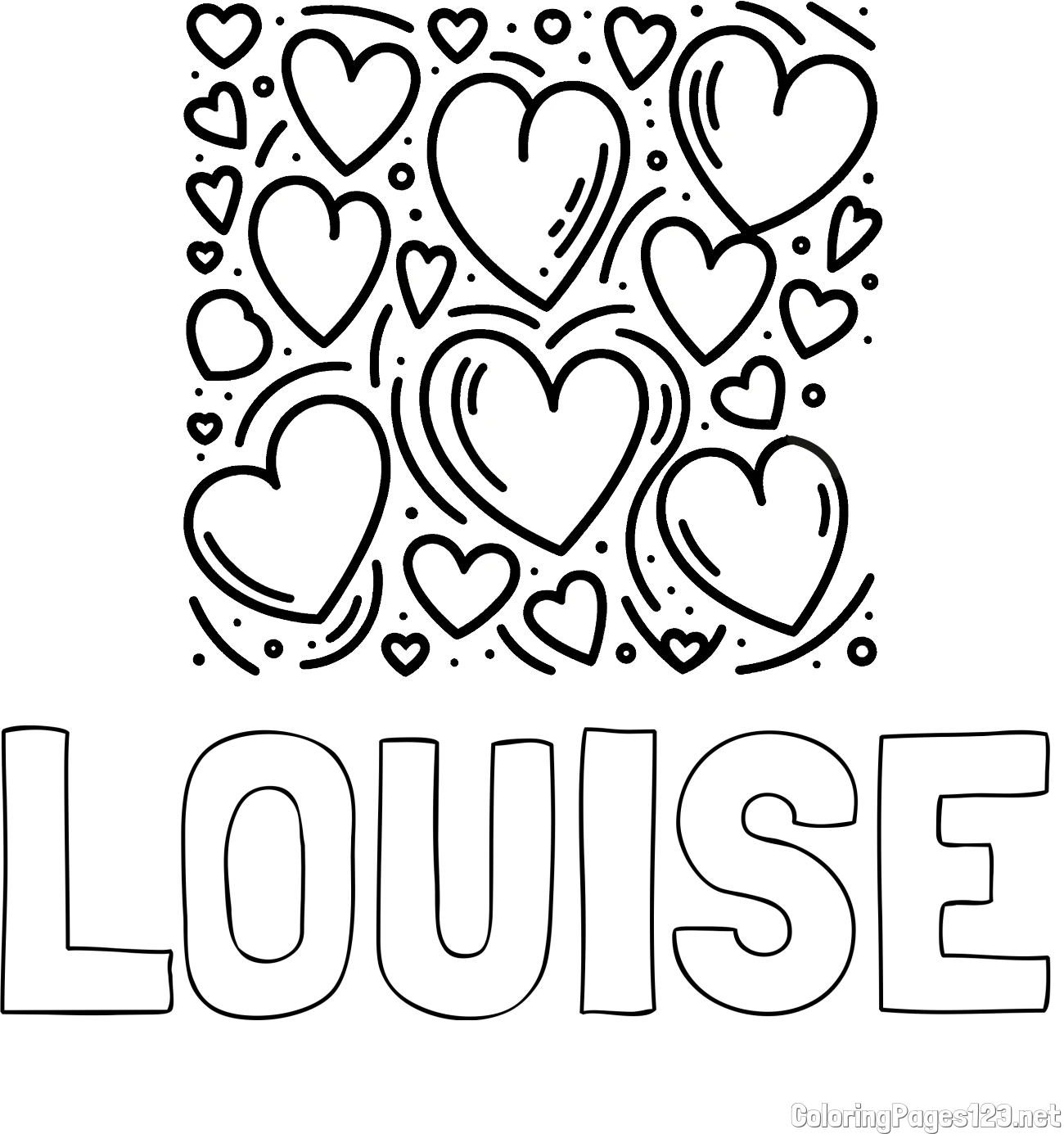 LOUISE Coloring Page and Free Printable Coloring Page of Hearts