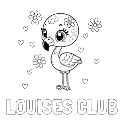 LOUISES CLUB Coloring Page and Coloring Page of a Cute Flamingo with Flowers