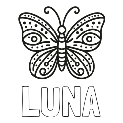 Online Created Coloring Page - LUNA Coloring Page and Butterfly Coloring Page (Simple)