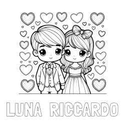 LUNA  RICCARDO Coloring Page and Coloring Page of a Couple Surrounded by Hearts