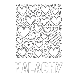 MALACHY Coloring Page and Children's Coloring Page of Many Hearts