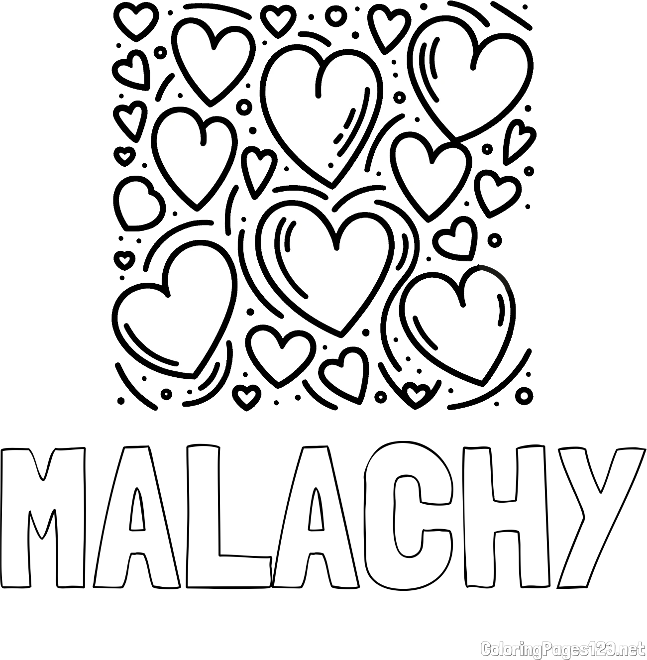 MALACHY Coloring Page and Free Printable Coloring Page of Hearts
