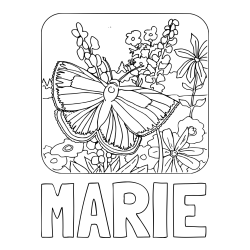 MARIE Coloring Page and Butterfly on Flower Coloring Page