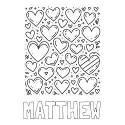 Online Created Coloring Page - MATTHEW Coloring Page and Children's Coloring Page of Many Hearts