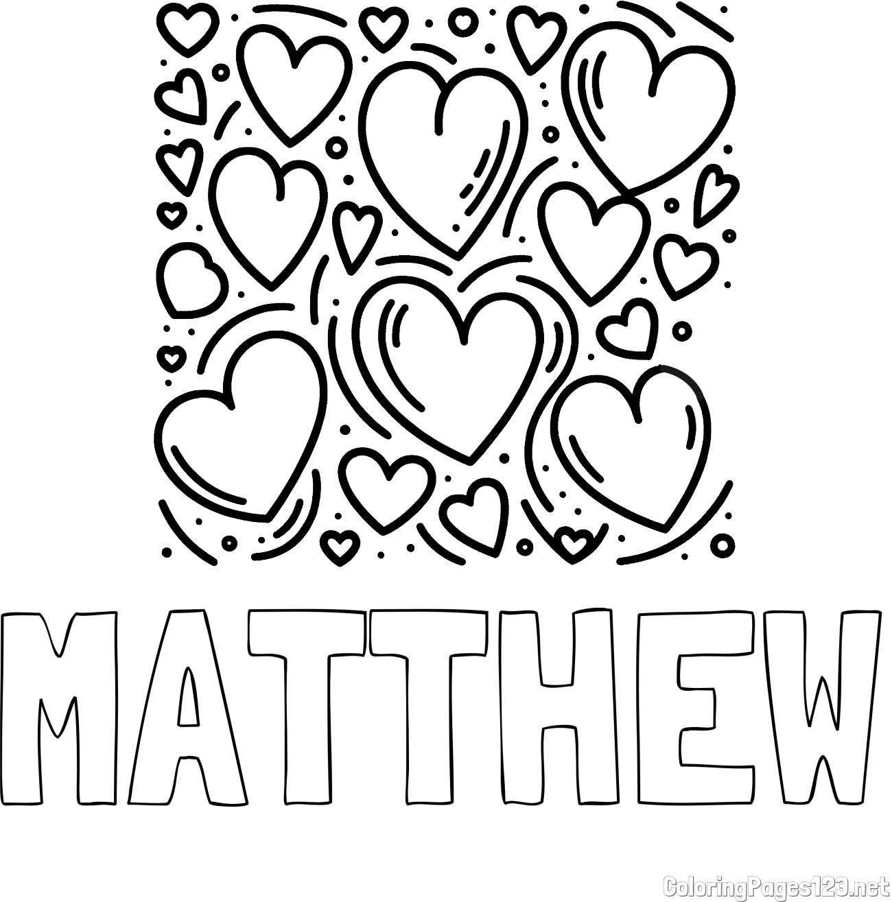 MATTHEW Coloring Page and Free Printable Coloring Page of Hearts
