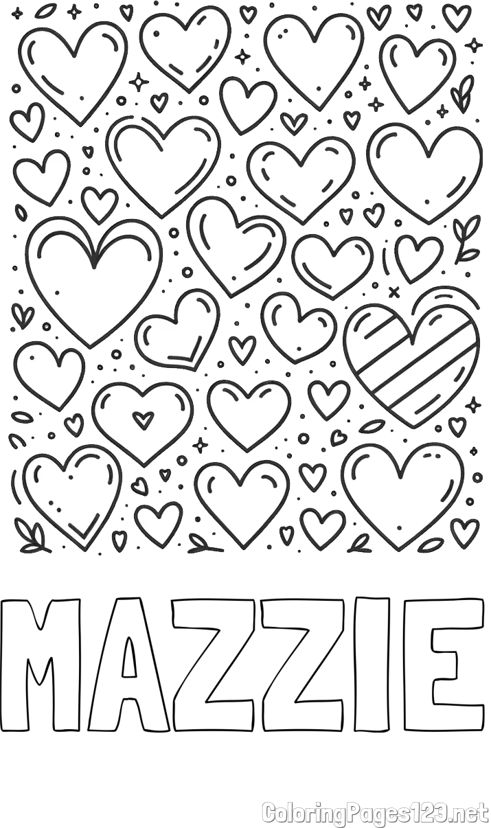 MAZZIE Coloring Page and Children's Coloring Page of Many Hearts