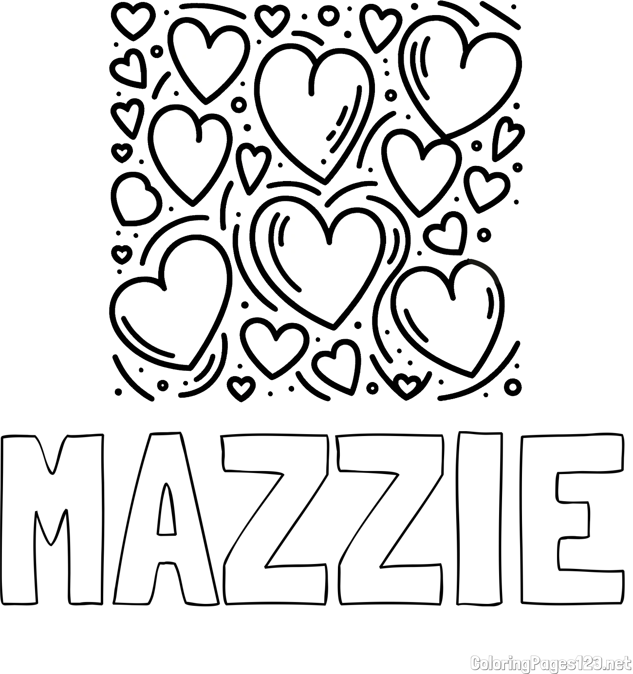 MAZZIE Coloring Page and Free Printable Coloring Page of Hearts