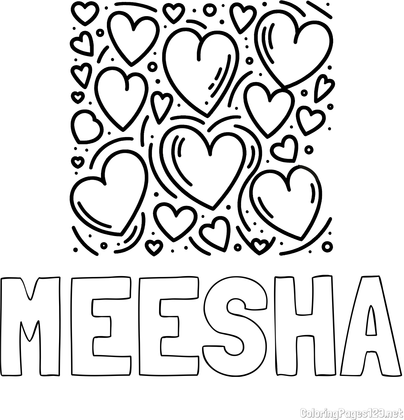 MEESHA Coloring Page and Free Printable Coloring Page of Hearts
